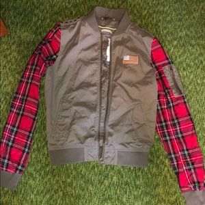 Bomber jacket with plaid details